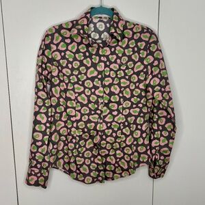 AKA Pink and Green Leopard Print Button Down Blouse -Size S
